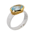 Bague topaze bleue partiellement dorée 5µ