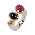 Ring Sternsaphir, Rubin, Diamant teilvergoldet 5µ